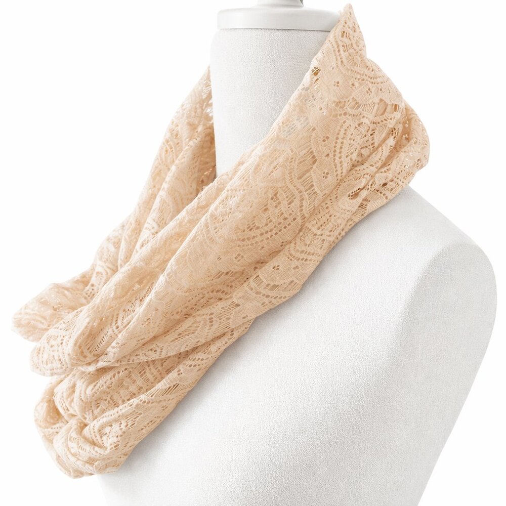 Elegant Cream Lace Infinity Scarf - Picture 3 of 4